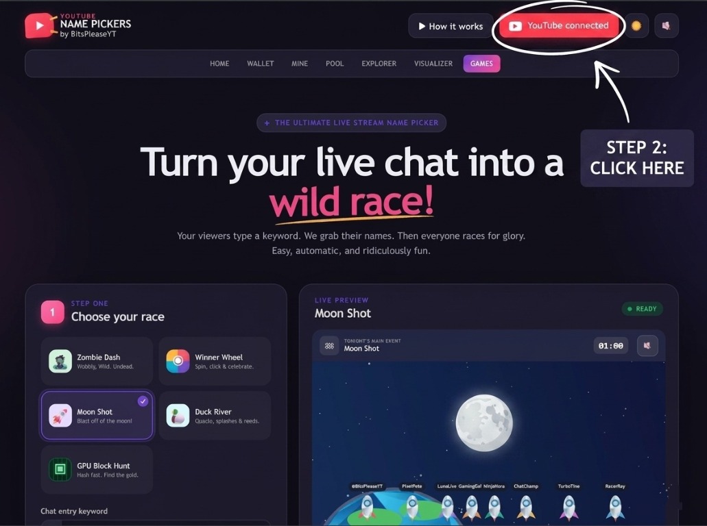 Connected platform button highlighted at the top of the Name Pickers page